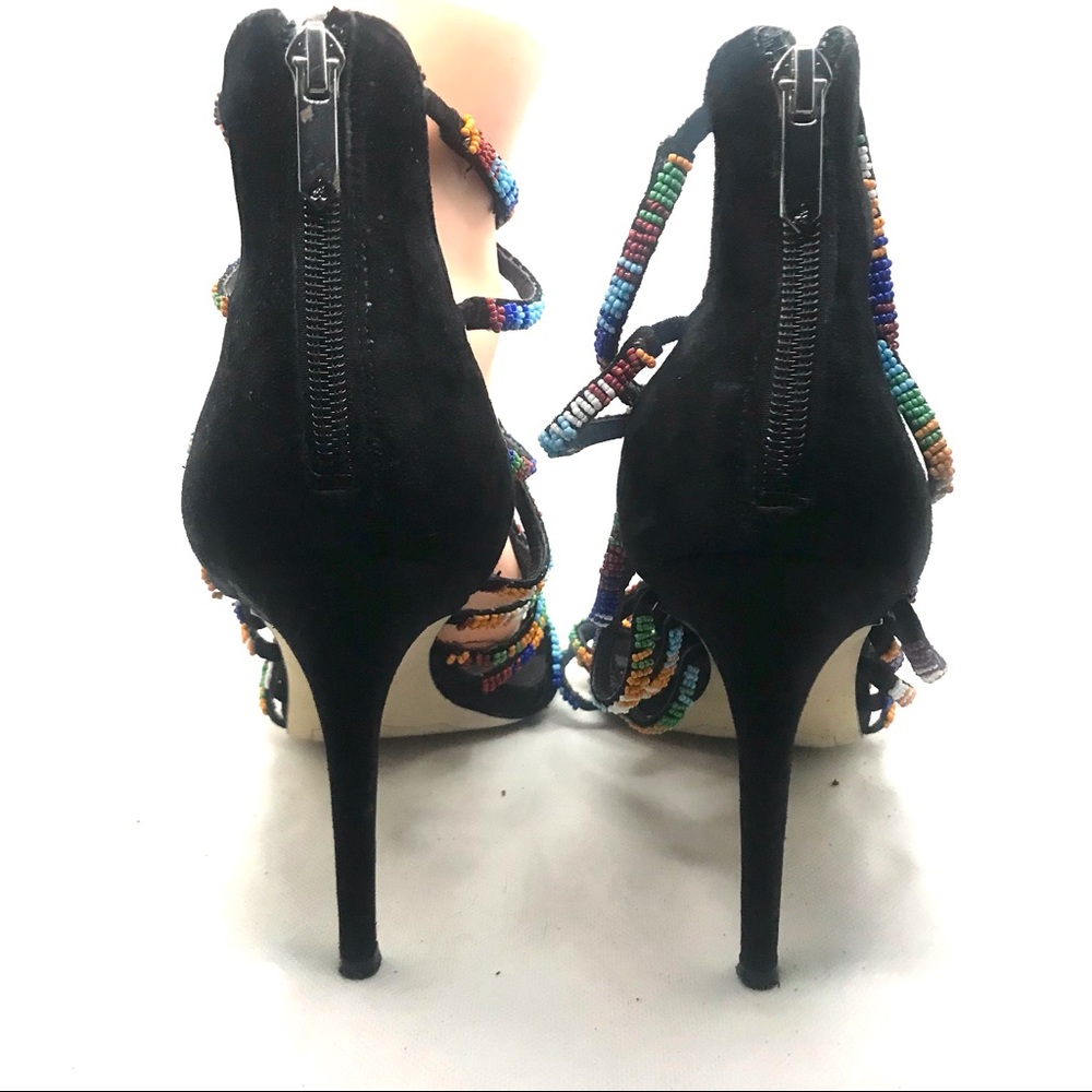 SAM EDELMAN "SAGE" BLACK SUEDE AND MULTI-COLOR BEAD STILETTO HEELS (10M) - Picture 9 of 13